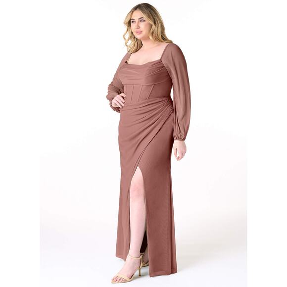 AZAZIE CHARISSA Cedar Rose Sheath Corset Pleated Mesh Stretch Dress - Picture 9 of 9